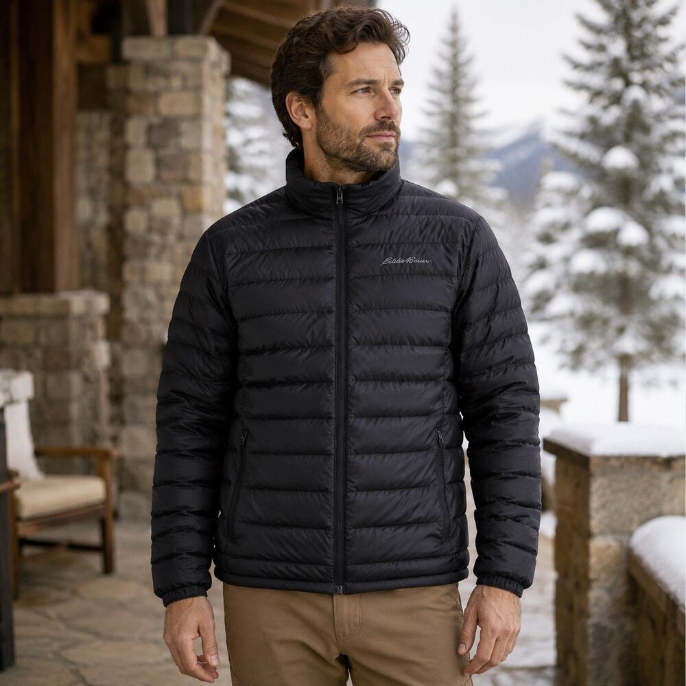 Gorpcore Cabincore Eddie Bauer CirrusLite Black Packable Down Jacket Apres Ski M